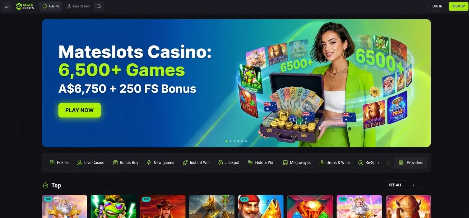 Mateslots casino homepage welcome screen