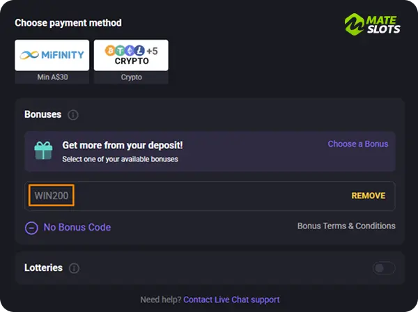 How to make deposit at Mateslots