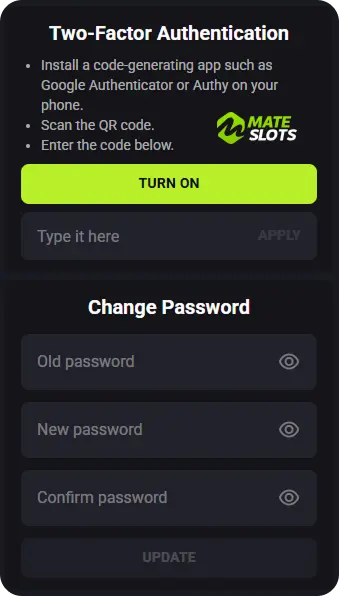 Mateslots sign in security 2FA