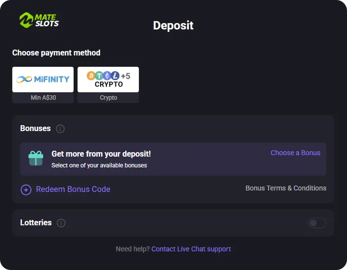 How to make a deposit at Mateslots